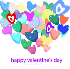 Happy Valentine's greeting card with hearts of different colors