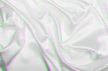 White wave fabric silk copy space. Glitch and anaglyph effect. Abstract  grain texture background.