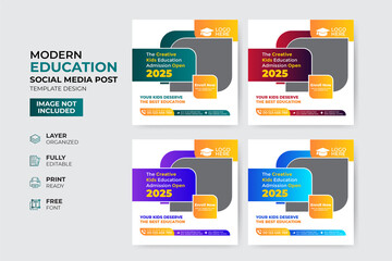 Creative and modern education admission social media post template - obrazy, fototapety, plakaty