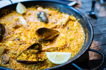seafood paella traditional Spanish dish
