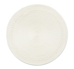Top view of white round woven placemat, isolated