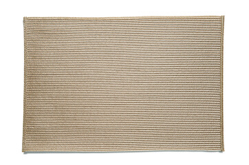 Top view of beige woven rectangular placemat, isolated