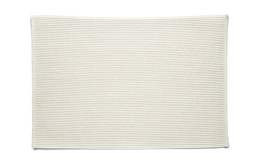 Top view of beige woven rectangular placemat, isolated