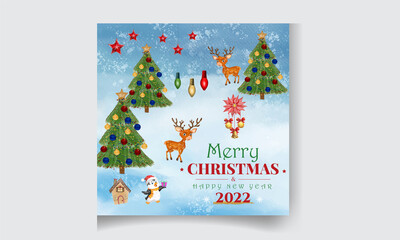 Watercolor Christmas background. Hand painted Holiday illustration Christmas tree with balls isolated on white background.