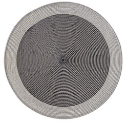 Top view of gray round woven placemat, isolated