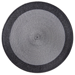 Top view of gray and black round woven placemat, isolated