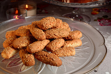 Reginelle or Regina biscuits. Sicilian traditional biscuits  covered with sesame seeds.