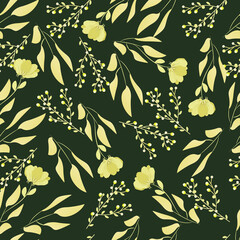 Pattern of yellow flowers on a green background