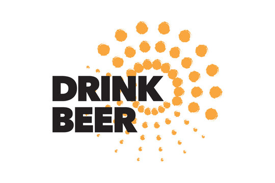 Modern, simple, playful typographic design of a saying "Drink Beer" in yellow and black colors. Cool, urban, trendy and vibrant graphic vector art