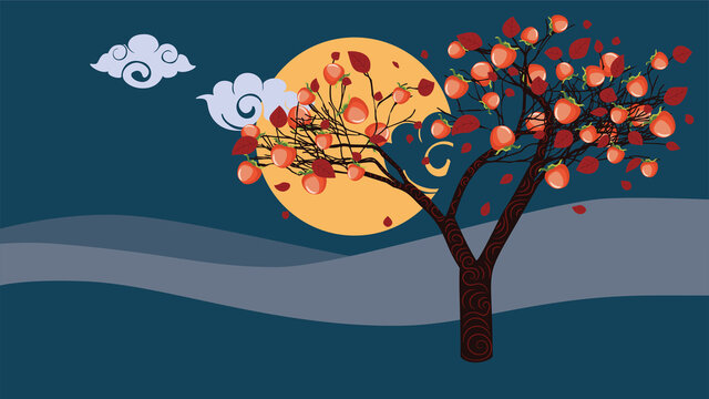 Persimmon tree and moon