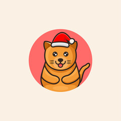 Cute cat with hat Christmas illustration design