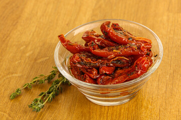 Sun-dried natural Italian tomato in the bowl