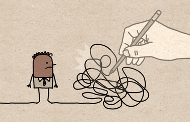 Big Drawing Hand with Cartoon Black Man - Tangled Path