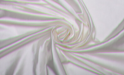White wave fabric silk copy space. Glitch and anaglyph effect. Abstract marble grain texture...