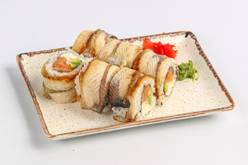 Japanese traditional roll with salmon and eel