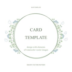 Wedding invitation, postcard with flowers, greenery and butterflies. A card template for a festive greeting.  Vector illustration.