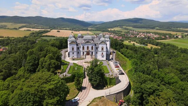 Aerial view of Halicsky Castle in the village of Halic in Slovakia