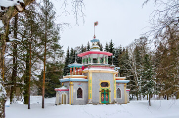 Chinese village in winter Alexander park, Tsarskoe Selo (Pushkin), Saint Petersburg, Russia