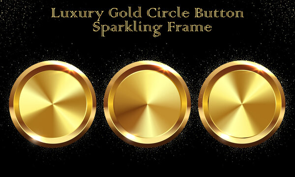 Luxury Gold Circle Button Sparkling Frame Vector