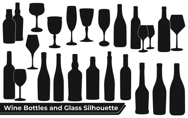 Collection of Wine Bottles and Glass Silhouette vector