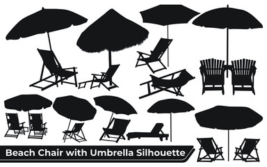 Silhouette of beach chairs and umbrellas vector illustration