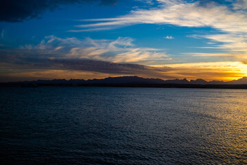 Fototapeta na wymiar Beautiful colorful seascape. Sunset on sea.