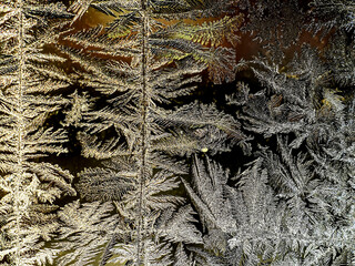 beautiful frosty patterns on the window glass