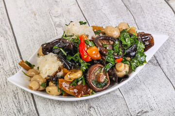 Pickled asian mushroom mux with herbs
