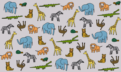 Pattern with cartoon tropical animals.