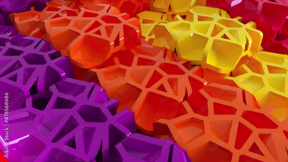Poster geometrically split 3d render of pieces squares in abstract tracery. futuristic rows defective figur