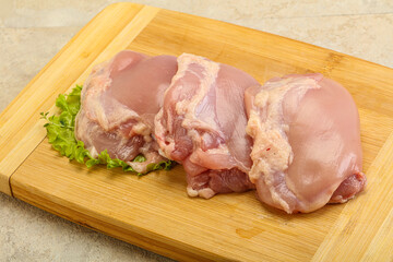 Raw chicken boneless and skinless leg