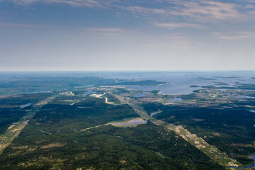 Fototapeta premium Réservoir La Grande and Power Lines James Bay Northern Quebec Canada