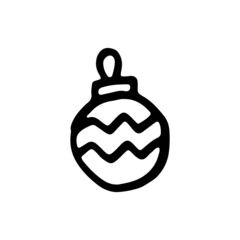 Hand drawn doodle Christmas toy ball. Symbol of Happy New Year, Xmas holiday celebration, winter.