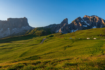 Naklejka premium country road at the european in summer morning alps dolomites italz