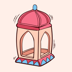 Islamic Lantern with colored hand drawn vector illustration