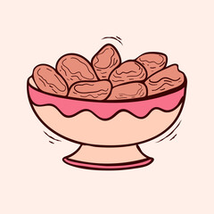 A bowl of dates with colored hand drawn vector illustration