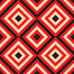 Black and red, cream abstract line geometric diagonal square seamless pattern background. Vector illustration.