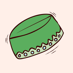 Muslim skullcap with colored hand drawn vector illustration