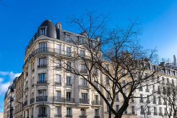 Paris, beautiful buildings, typical facade in the 20e arrondissement

