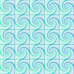 Abstract blue and green swirl lines spiral spirograph shapes wave seamless ethnic patterns on the white background. Vector illustration. Wrapping paper.