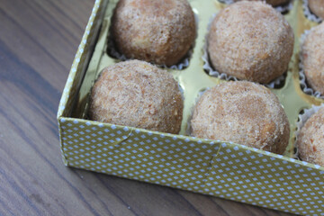 Closeup of traditional indian sweet, atta ladoo
