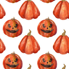Watercolor Halloween pattern with tasty pumpkins