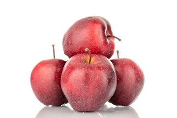 Several organic sweet, red apples , close-up, isolated on white.