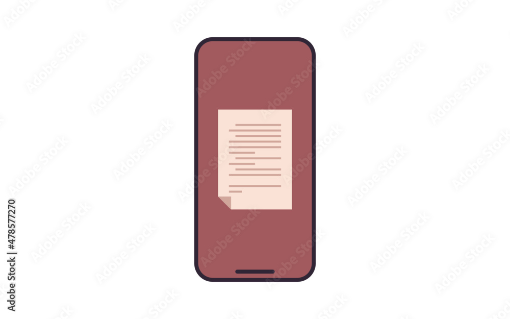 Poster document on smartphone and paper scan flat vector illustration.