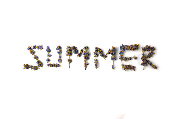 the word summer from lavender twigs on a white background