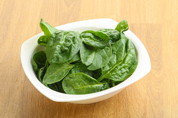 Fresh green spinach leaves in the bowl