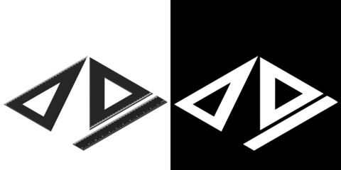 3D rendering illustration of a drafting ruler and squares