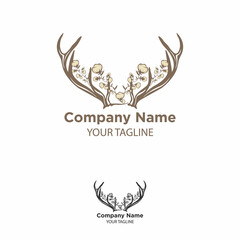 Deer antler illustration logo vector template with cotton design.