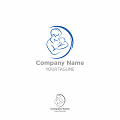 Vector illustration sketch father with a small baby. Logo dad and newborn baby on an isolated white background. EPS 10