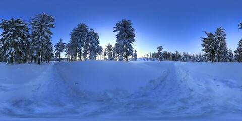Winter Sunrise in the mountains in Winter HDRI Panorama